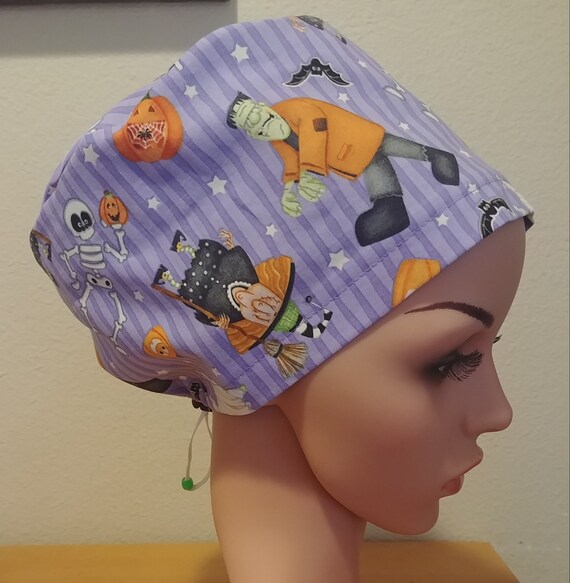 Women's Surgical Cap, Scrub Hat, Chemo Cap, A Haunting we will Glow