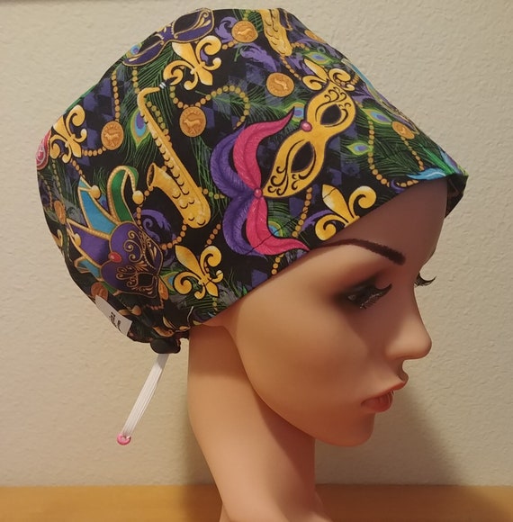Women's Surgical Cap, Scrub Hat, Chemo Cap, Mardi Gras