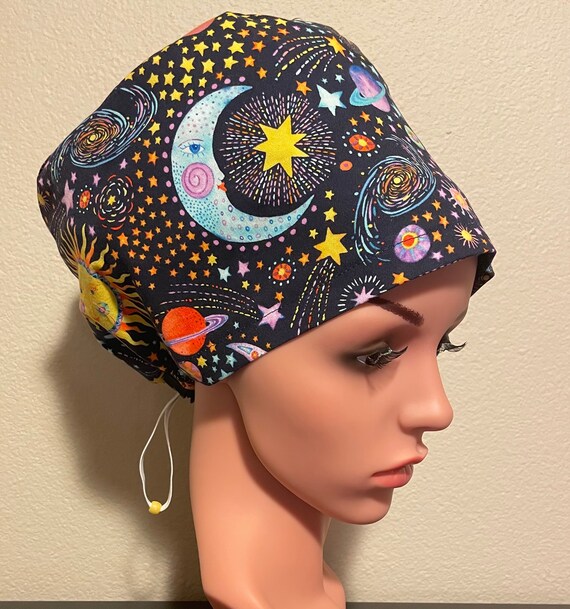 Women's Surgical Cap, Scrub Hat, Chemo Cap,  Moon and Stars