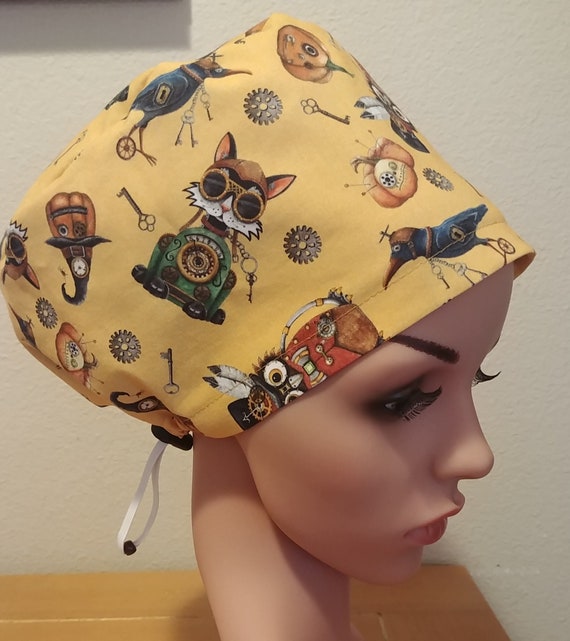 Women's Surgical Cap, Scrub Hat, Chemo Cap, Steampunk
