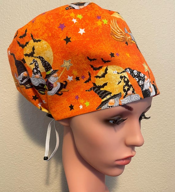 Women's Surgical Cap, Scrub Hat, Chemo Cap,  Halloween Gnomes