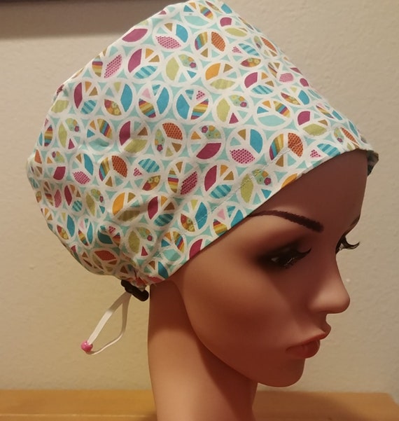 Women's Surgical Cap, Scrub Hat, Chemo Cap, Peace Signs