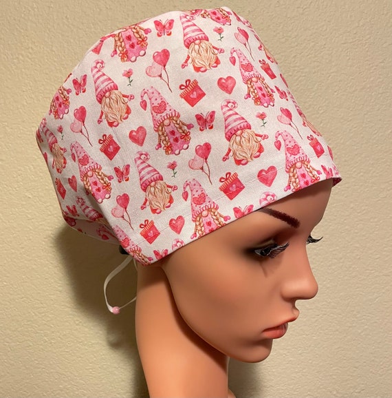 Women's Surgical Cap, Scrub Hat, Chemo Cap,  Valentine Gnomes