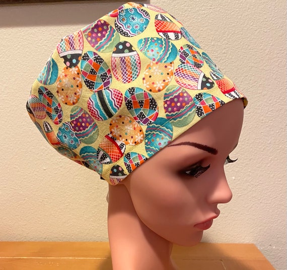 Women's Surgical Cap, Scrub Hat, Chemo Cap,  Designer Easter Eggs