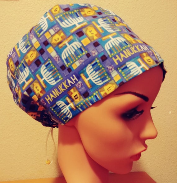 Women's Surgical Cap, Scrub Hat, Chemo Cap, Hanukkah