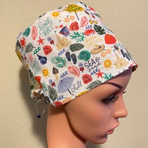 Women&#39;s Surgical Cap, Scrub Hat, Chemo Cap,  Beach Vibes
