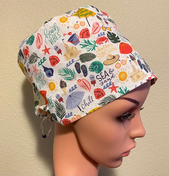 Women's Surgical Cap, Scrub Hat, Chemo Cap,  Beach Vibes