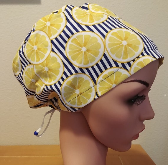 Women's Surgical Cap, Scrub Hat, Chemo Cap, Lemon Slices