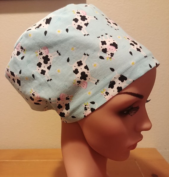 Women's Surgical Cap, Scrub Hat, Chemo Cap,  Moo Moo