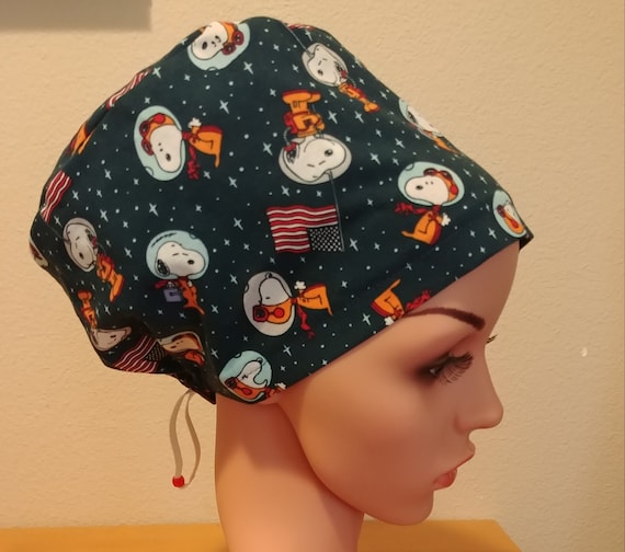 Women's Surgical Cap, Scrub Hat, Chemo Cap, Snoopy in Space