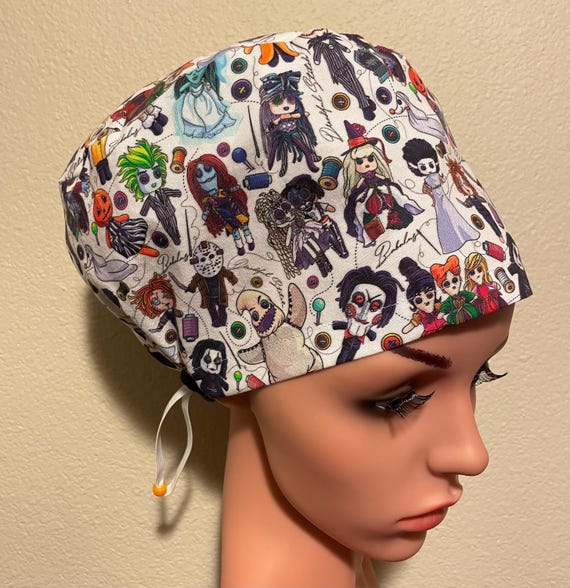 Women's Surgical Cap, Scrub Hat, Chemo Cap,  Scary Movie Characters