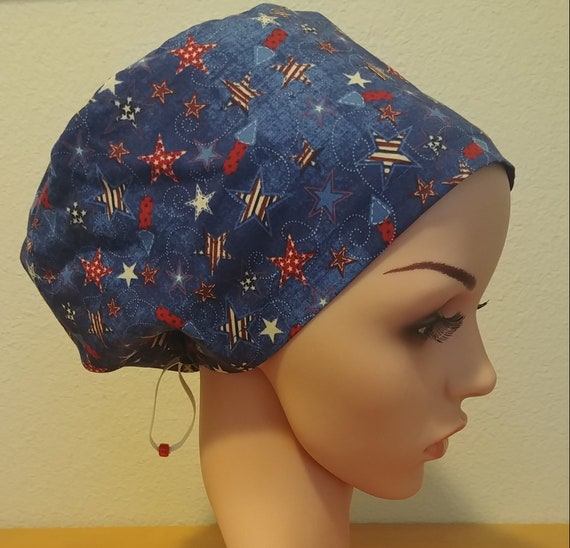 Women's Surgical Cap, Scrub Hat, Chemo Cap,  Patriotic Stars