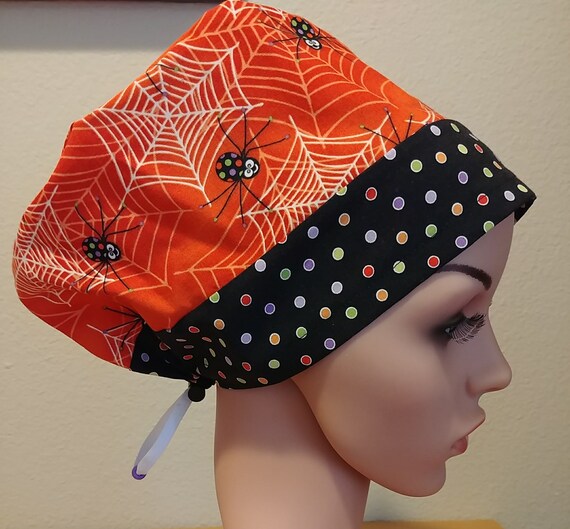 Women's Surgical Cap, Scrub Hat, Chemo Cap, Glow in the Dark Spiders and Webs