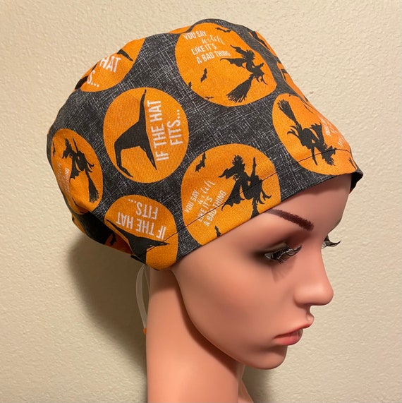 Women's Surgical Cap, Scrub Hat, Chemo Cap, Black Cat,  If the Hat Fits