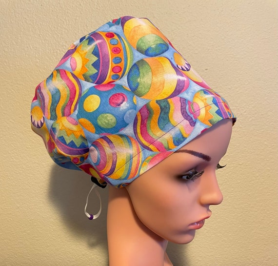 Women's Surgical Cap, Scrub Hat, Chemo Cap,  Easter Egg Hunt