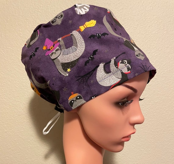 Women's Surgical Cap, Scrub Hat, Chemo Cap,,  Halloween Sloths