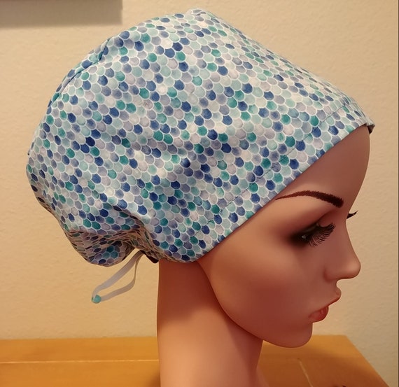 Women's Surgical Cap, Scrub Hat, Chemo Cap, Mermaid Scales