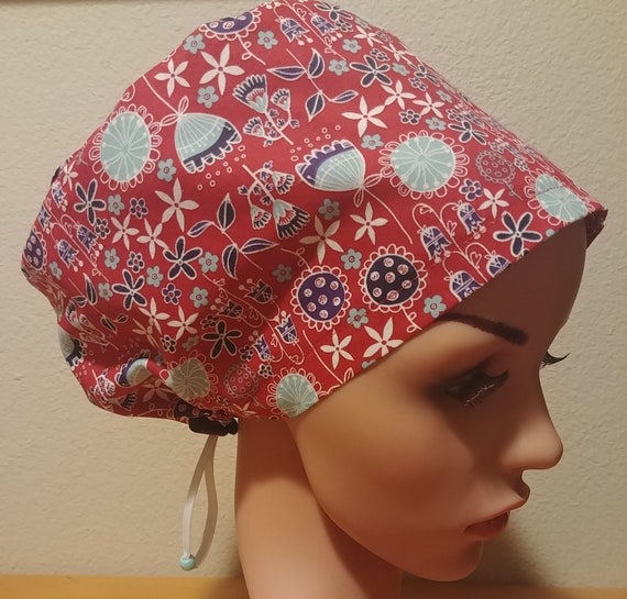 Women's Surgical Cap, Scrub Hat, Chemo Cap,  Botanical Blooms