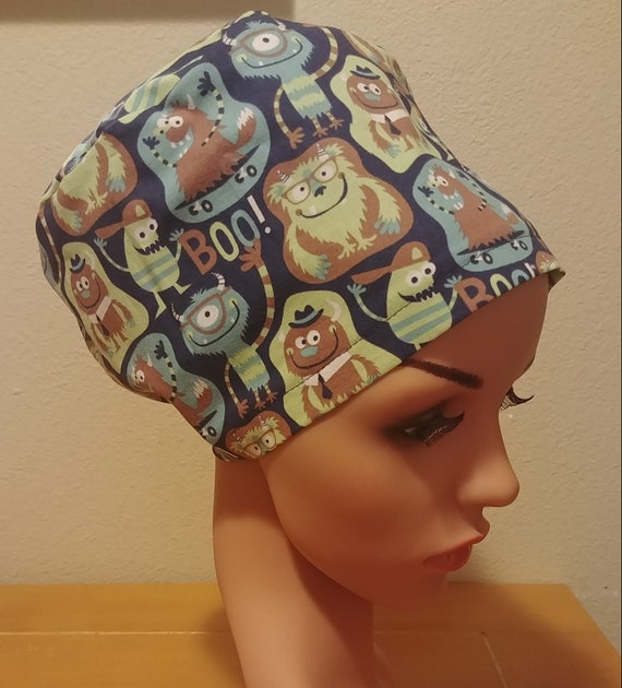 Women's Surgical Cap, Scrub Hat, Chemo Cap, Monster Time