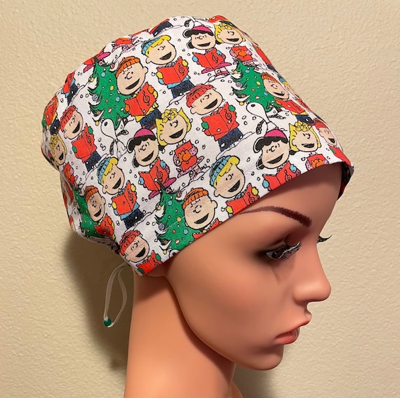 Women's Surgical Cap, Scrub Hat, Chemo Cap, Peanuts Christmas Choir