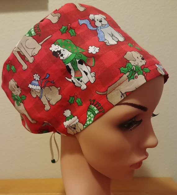 Women's Surgical Cap, Scrub Hat, Chemo Cap,  Dog Gone Good Christmas