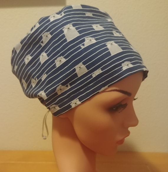 Women's Surgical Cap, Scrub Hat, Chemo Cap, Peak-A-Boo Otters