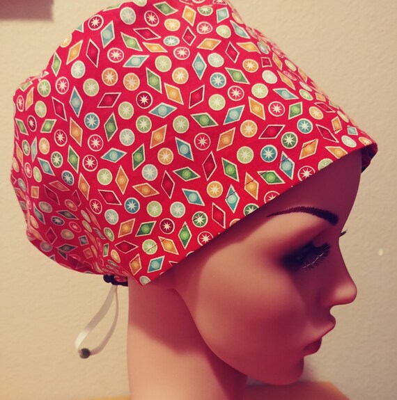 Women's Surgical Cap, Scrub Hat, Chemo Cap, Holiday Baubles