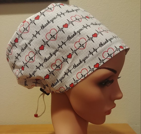 Women's Surgical Cap, Scrub Hat, Chemo Cap, "Thank you" Hospital workers