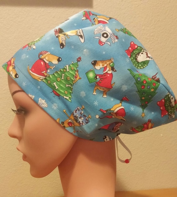 Women's Surgical Cap, Scrub Hat, Chemo Cap, Playful Dogs