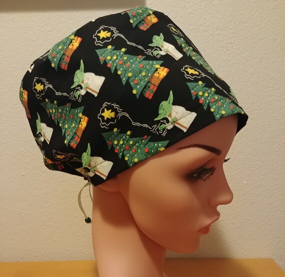 Women's Surgical Cap, Scrub Hat, Chemo Cap, Yoda Christmas