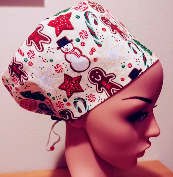 Women's Surgical Cap, Scrub Hat, Chemo Cap,  Christmas Cookies