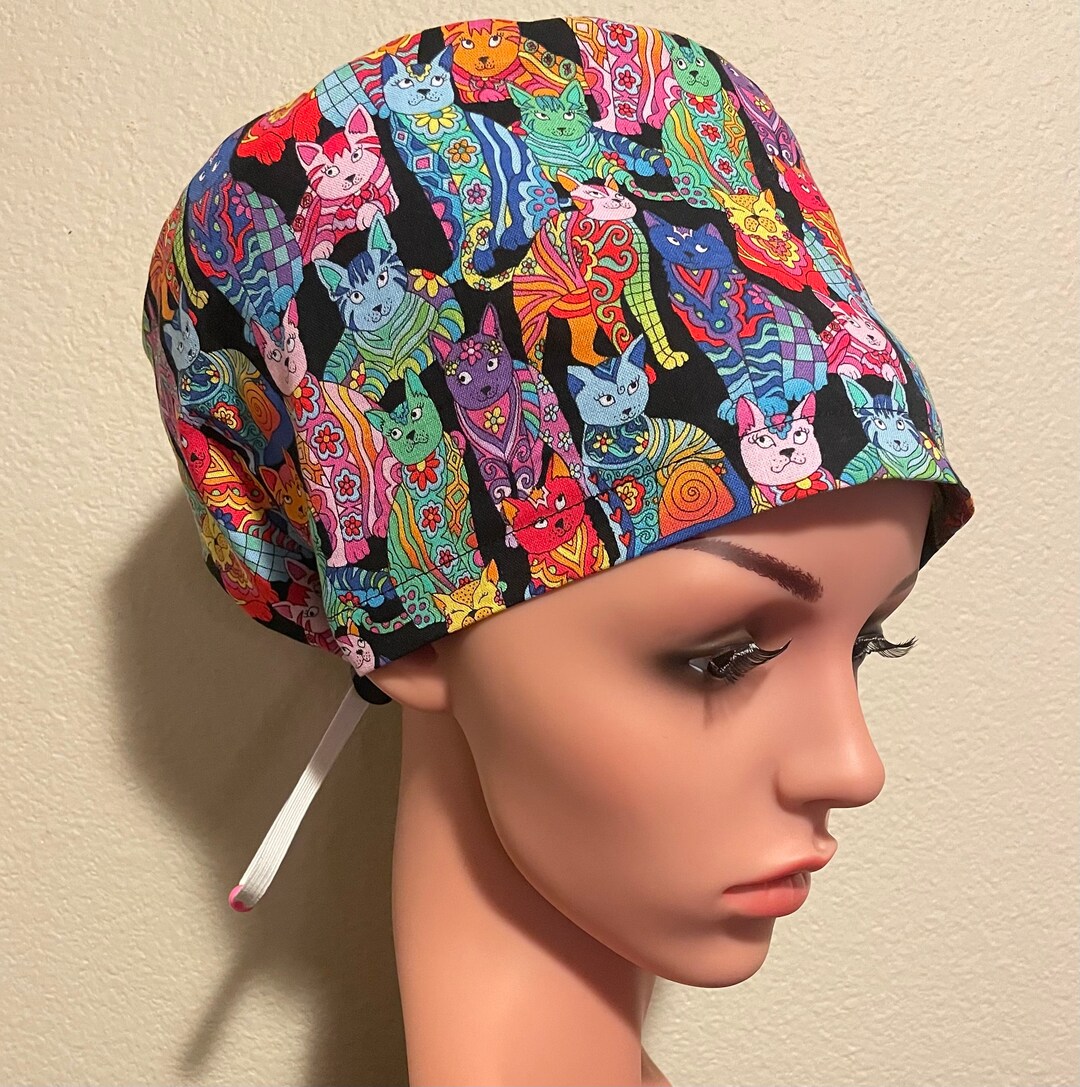 Women's Surgical Cap Scrub Hat Chemo Cap Colorful Cats - Etsy