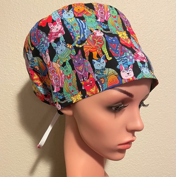 Women's Surgical Cap, Scrub Hat, Chemo Cap, Colorful Cats