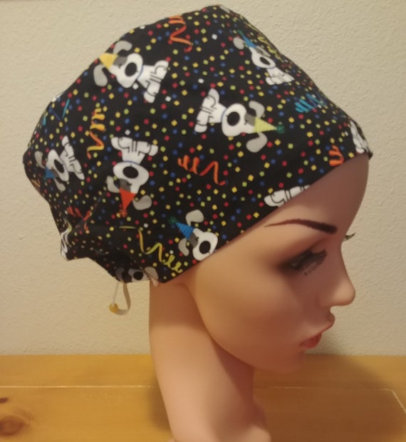Women's Surgical Cap, Scrub Hat, Chemo Cap, Happy Birthday Puppy
