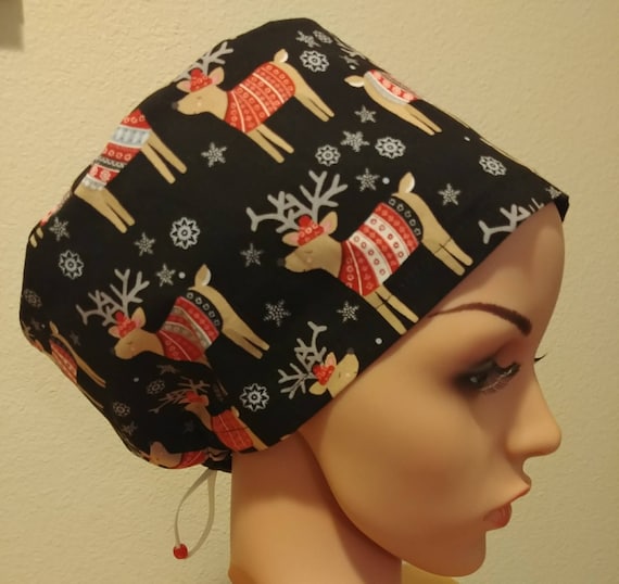 Women's Surgical Cap, Scrub Hat, Chemo Cap, Reindeer Sweaters