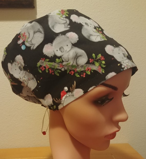 Women's Surgical Cap, Scrub Hat, Chemo Cap,  Koala Christmas