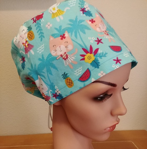 Women's Surgical Cap, Scrub Hat, Chemo Cap,  Hula Cats