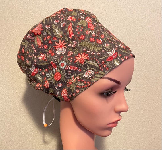 Women's Surgical Cap, Scrub Hat, Chemo Cap, Flower Garden