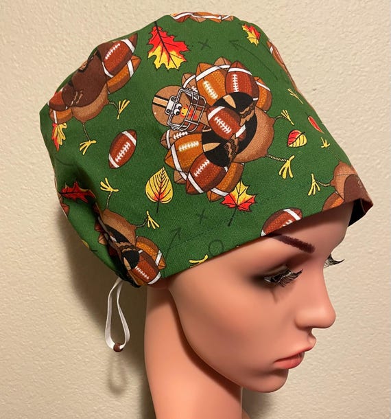 Women's Surgical Cap, Scrub Hat, Chemo Cap,  Football Turkey