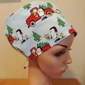 Women&#39;s Surgical Cap, Scrub Hat, Chemo Cap, Snoopy Santa