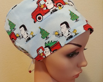 Women's Surgical Cap, Scrub Hat, Chemo Cap, Snoopy Santa