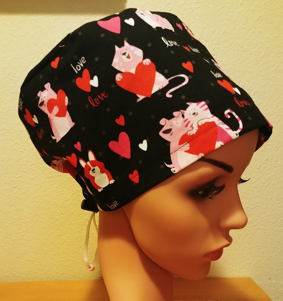 Women's Surgical Cap, Scrub Hat, Chemo Cap, Cat and Dog Pals