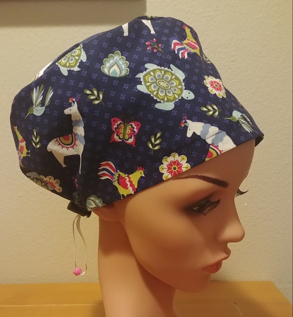 Women's Surgical Cap, Scrub Hat, Chemo Cap, Llamas and Turtles