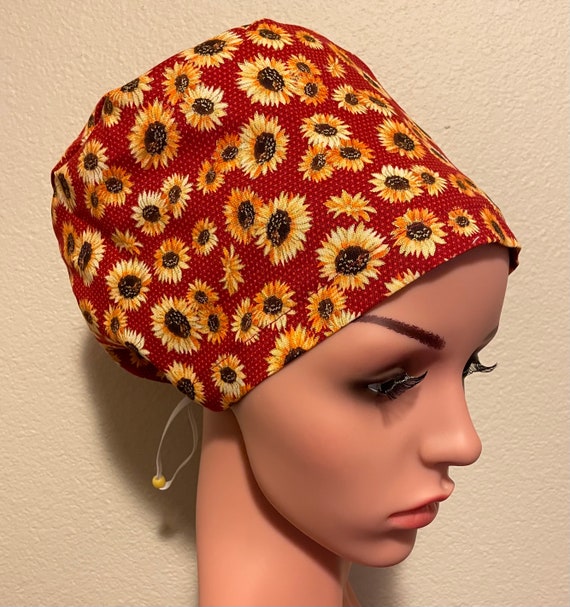 Women's Surgical Cap, Scrub Hat, Chemo Cap,  Autumn Sunflowers