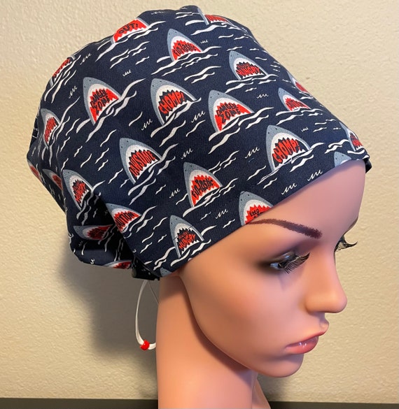 Women's Surgical Cap, Scrub Hat, Chemo Cap,  Shark!!