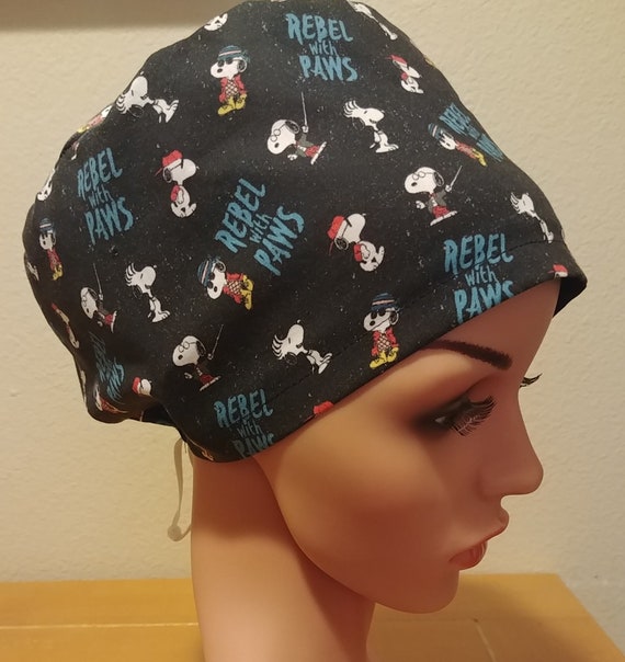 Women's Surgical Cap, Scrub Hat, Chemo Cap,  Rebel with Paws