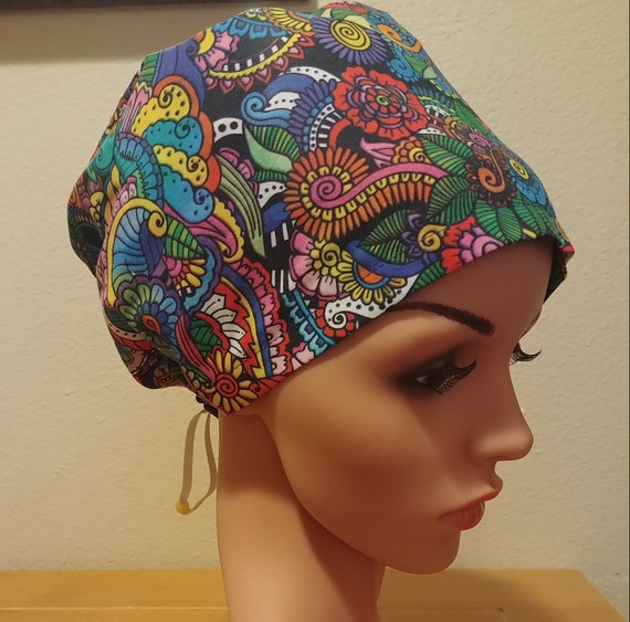 Women's Surgical Cap, Scrub Hat, Chemo Cap, Bright Color Geometric shapes