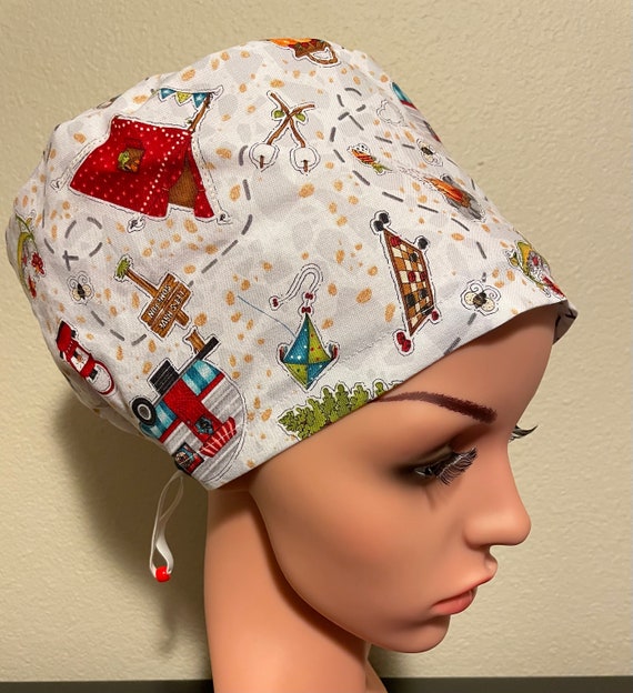Women's Surgical Cap, Scrub Hat, Chemo Cap, S’more fun Outdoors