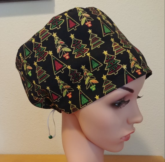 Women's Surgical Cap, Scrub Hat, Chemo Cap,  Christmas Trees