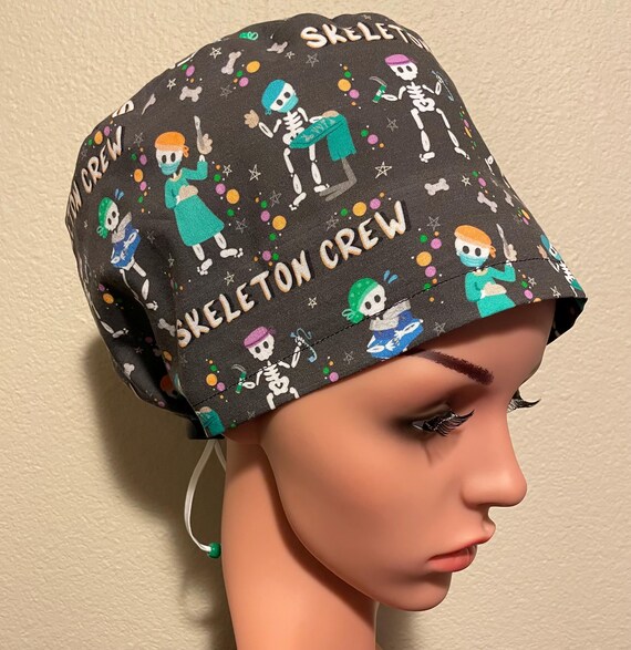 Women's Surgical Cap, Scrub Hat, Chemo Cap,  Skeleton Crew